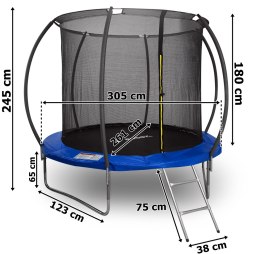 Trampolina z siatką i drabinką HENZEN 305 cm niebieska FT10