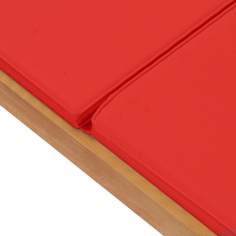 VidaXL Leżak z poduszką, lite drewno tekowe, czerwony