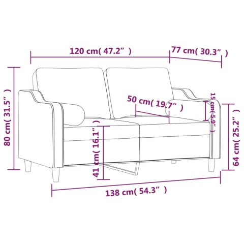 VidaXL 2-osobowa sofa z poduszkami, czarna, 120 cm, tkanina