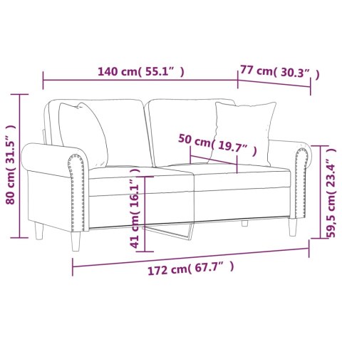 VidaXL 2-osobowa sofa z poduszkami, ciemnoszara, 140 cm, aksamit