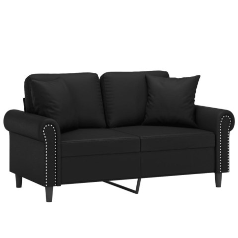 VidaXL 2-osobowa sofa z poduszkami, czarna, 120 cm, sztuczna skóra