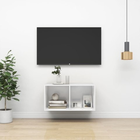 VidaXL Wisząca szafka pod TV, wysoki połysk, biała, 37x37x72 cm