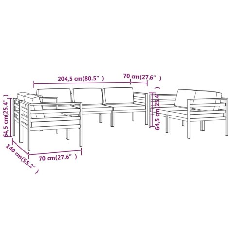 VidaXL 7-cz. zestaw mebli ogrodowych, poduszki, aluminium, antracyt