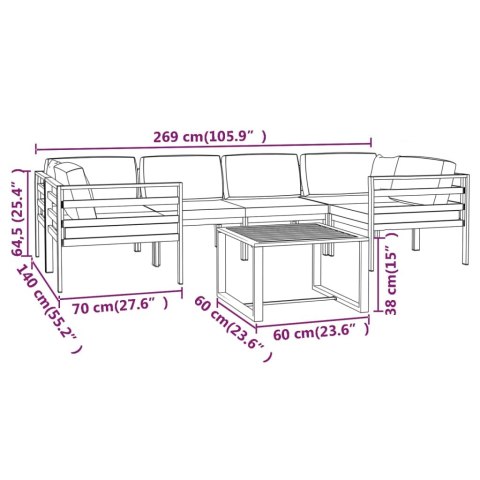 VidaXL 7-cz. zestaw mebli ogrodowych, poduszki, aluminium, antracyt