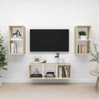 VidaXL Zestaw 3 szafek TV, biel i dąb sonoma, materiał drewnopochodny
