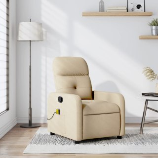 VidaXL Rozkładany fotel masujący, kremowy, obity tkaniną
