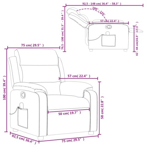 VidaXL Rozkładany fotel masujący, szary, obity sztuczną skórą