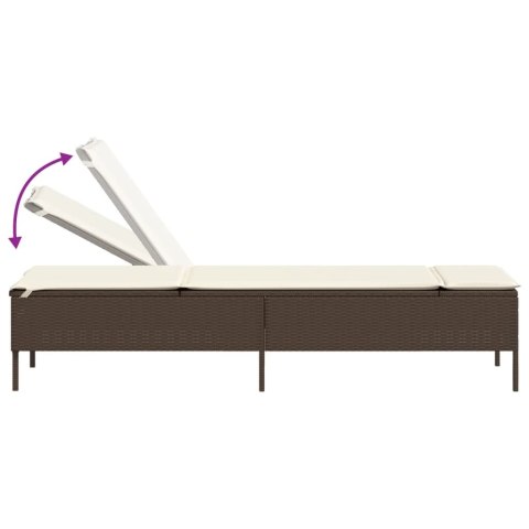 VidaXL Leżak ze stolikiem i poduszką, brązowy, polirattan
