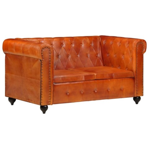 VidaXL 2-osobowa sofa Chesterfield, jasnobrązowa, skóra naturalna