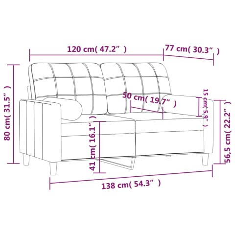 VidaXL 2-osobowa sofa z poduszkami, jasnoszara, 120 cm, tkanina