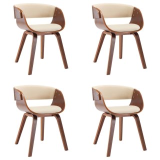 VidaXL Krzesła stołowe, 4 szt., kremowe, gięte drewno i sztuczna skóra