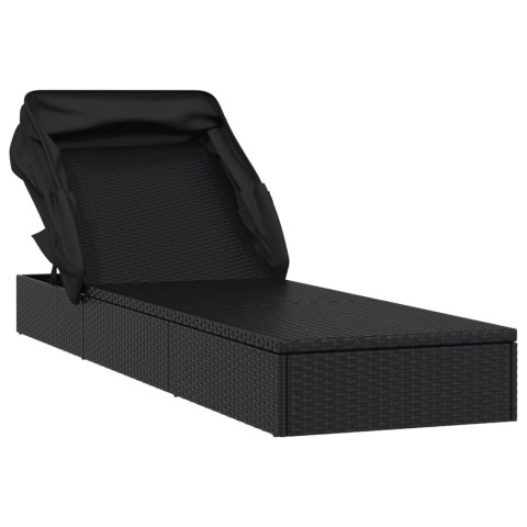 VidaXL Leżak ze składanym dachem, czarny, 213x63x97 cm, polirattan