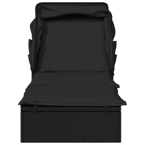 VidaXL Leżak ze składanym dachem, czarny, 213x63x97 cm, polirattan