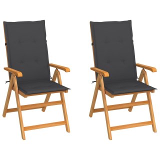 VidaXL Krzesła ogrodowe z antracytowymi poduszkami, 2 szt., tekowe