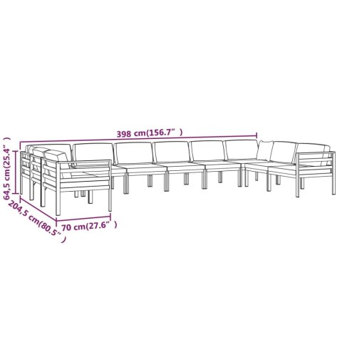 VidaXL 10-cz. zestaw mebli ogrodowych, poduszki, aluminium, antracyt