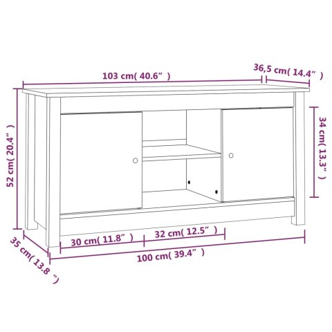 VidaXL Szafka pod telewizor, biała, 103x36,5x52 cm, drewno sosnowe