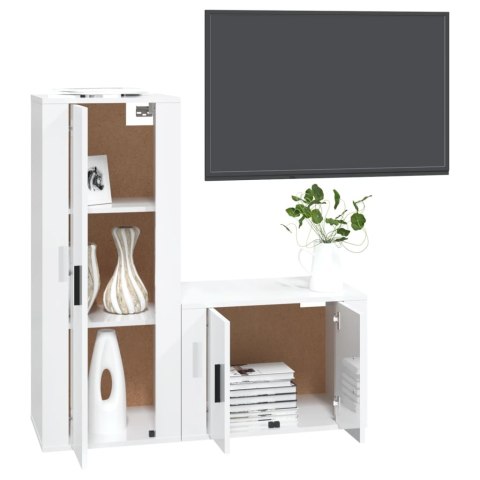 VidaXL Zestaw 2 szafek TV, biały, połysk, materiał drewnopochodny