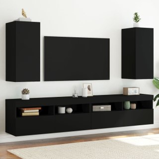 VidaXL Ścienne szafki TV z LED, 2 szt., czarne, 30,5x35x70 cm