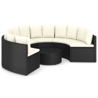 VidaXL 7-częściowa sofa ogrodowa z poduszkami, rattan PE, czarna