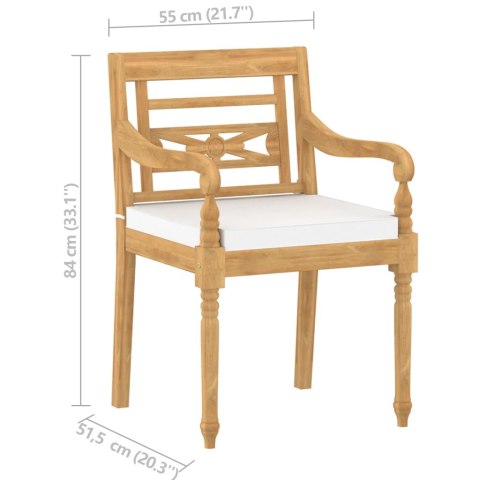 VidaXL Krzesła Batavia z poduszkami, 6 szt., lite drewno tekowe