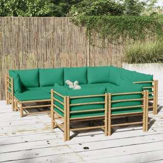 VidaXL 10-cz. zestaw mebli do ogrodu, zielone poduszki, bambus