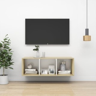 VidaXL Wisząca szafka pod TV, dąb sonoma i biel, 37x37x107 cm