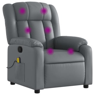 VidaXL Rozkładany fotel masujący, szary, obity sztuczną skórą