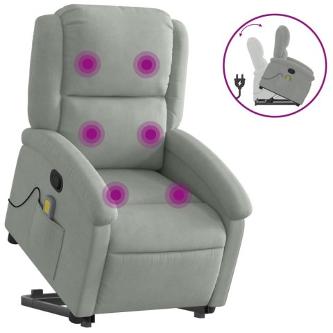 VidaXL Rozkładany fotel masujący, podnoszony, jasnoszary, aksamitny