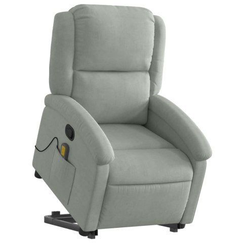 VidaXL Rozkładany fotel masujący, podnoszony, jasnoszary, aksamitny