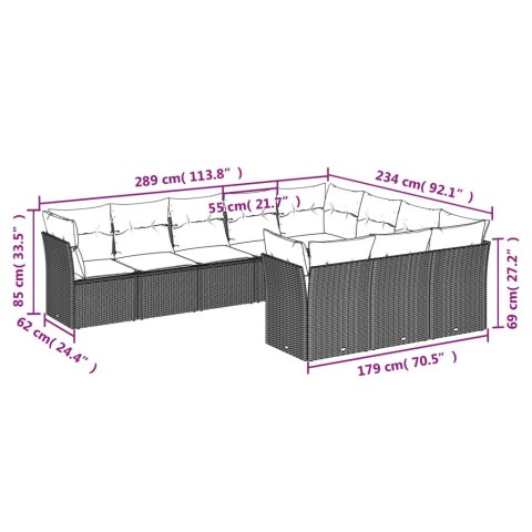VidaXL 10-cz. zestaw mebli ogrodowych z poduszkami, beżowy, polirattan