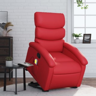 VidaXL Podnoszony fotel masujący, rozkładany, czerwony, ekoskóra