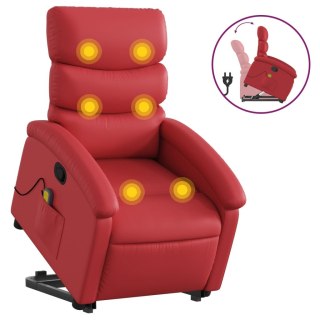 VidaXL Podnoszony fotel masujący, rozkładany, czerwony, ekoskóra