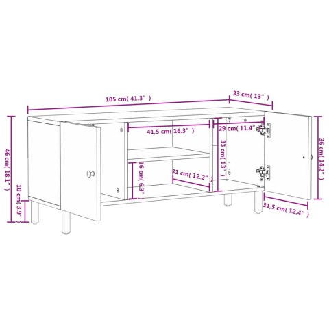 VidaXL Szafka pod telewizor, czarna, 105x33x46 cm, lite drewno mango